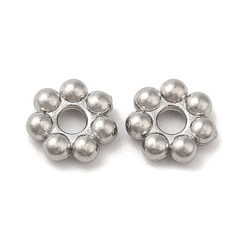 304 Stainless Steel Spacer Beads, Flower, Granulated Beads, Stainless Steel Color, 6x1.5mm, Hole: 1.6mm