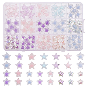 105Pcs 15 Styles Transparent Acrylic Beads, Bead in Bead, Faceted, Star, Mixed Color, 10.5~15.5x11~16x7~9.5mm, Hole: 2~3mm