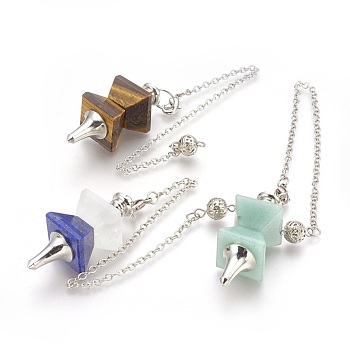 Natural Gemstone Dowsing Pendulums, with Platinum Tone Brass Findings, Trapezoid, 235mm, Hole: 2mm