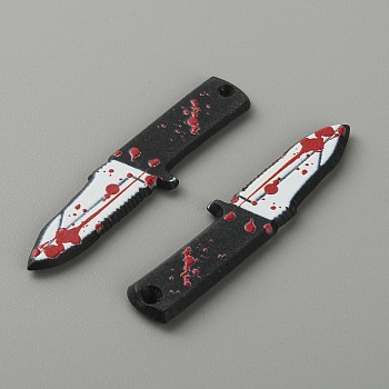 Opaque Resin Halloween Horror Goth Pendants, Bloody Dagger Charm, for Jewelry Earring Making, Dagger Shape, Black, Tool, 50x11.5x2mm, Hole: 1.6mm