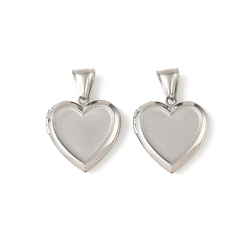 316 Stainless Steel Locket Pendants, Heart Charm, with 304 Stainless Steel Snap on Bails, Stainless Steel Color, 24.5x22.5x4.5mm, Hole: 8.5x3.5mm