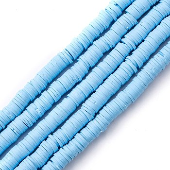 Handmade Polymer Clay Beads Strands, for DIY Jewelry Crafts Supplies, Heishi Beads, Disc/Flat Round, Sky Blue, 6x0.5~1mm, Hole: 1.8mm, about 290~320pcs/strand, 15.75 inch~16.14 inch(40~41cm)