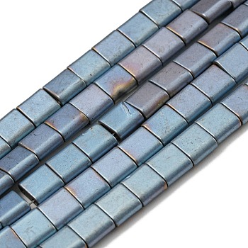 Electroplated Non-magnetic Synthetic Hematite Beads Strands, Square, Matte Style, 2-Hole, Light Steel Blue, 6x6x3mm, Hole: 1.2mm, about 69pcs/strand, 15.55 inch(39.5cm)