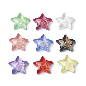 K9 Glass Cabochons, with Glitter Powder, Star, Mixed Color, 10x10.5x3mm