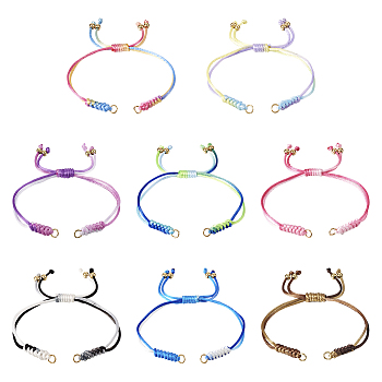 8Pcs 8 Colors Gradient Color Adjustable Braided Segment Dyed Nylon Bracelets, with Brass Beads, for Link Bracelet Making, Mixed Color, 8-1/2~9-5/8 inch(21.5~24.3cm), Hole: 3.5mm, 1pc/color