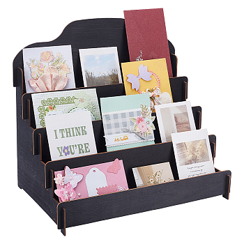 4-Tier Wood Display Risers for Card Holder, Rectangle, Black, 40x26.5x36.5cm