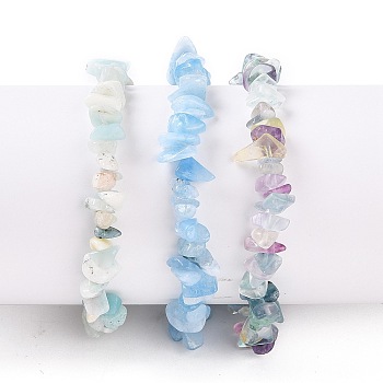 Chips Natural Mixed Stone Stretch Bracelets, Stackable Bracelets, 1/4~1/2 inch(0.6~1.2cm), Inner Diameter: 2-1/8~2-1/4 inch(5.5~5.7cm), 3pcs/set