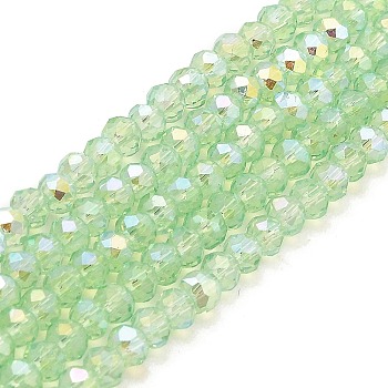 Baking Painted Transparent Glass Beads Strands, Imitation Opalite, Faceted, AB Color Plated, Round, Light Green, 4.5x4mm, Hole: 0.9mm, about 117~118pcs/strand, 17.13~17.32''(43.5~44cm)