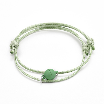 Adjustable Magnetic Bracelet for Couples, with Korean Waxed Polyester Cord and Alloy Magnetic Clasps, Dark Sea Green, Inner Diameter: 2~3-1/8 inch(6.35~7.95cm), 2pcs/set