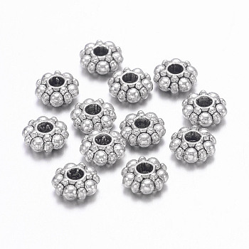 Tibetan Style Spacer Beads, Lead Free & Nickel Free & Cadmium Free, Antique Silver, about 6mm in diameter, 3mm thick, hole: 1.5mm