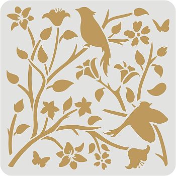 Large Plastic Reusable Drawing Painting Stencils Templates, for Painting on Scrapbook Fabric Tiles Floor Furniture Wood, Square, Bird Pattern, 300x300mm