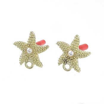 Rack Plating Golden Alloy with ABS Pearl Stud Earring Findings, with Loops and 304 Stainless Steel Pins, Cadmium Free & Nickel Free & Lead Free, Star, 16x15mm, Hole: 1.6mm, Pin: 0.7x10.5mm