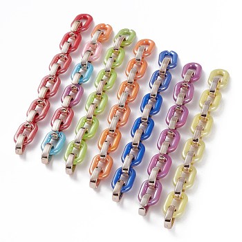 Handmade Opaque Acrylic Cable Chains, with CCB Plastic Quick Link Connectors, Mixed Color, 31.5x19.5x5.5mm, 24.5x15.5x6.5mm, 39.37 inces(1m)/strand