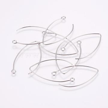 304 Stainless Steel Hoop Earrings, Stainless Steel Color, 41x22x0.8mm, Hole: 2.3mm(X-STAS-K148-10)