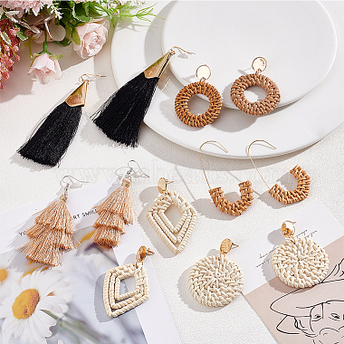 6 Pairs 6 Style Donut & Kite & Flat Round & Arch Rattan Dangle Stud Earrings(EJEW-AN0001-28)-7