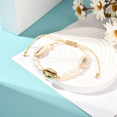 Natural Pearl & Cowrie Shell Braided Bead Bracelet for Teen Girl Women(BJEW-JB07063)-2
