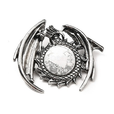 Antique Silver Dragon Howlite Pendants