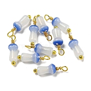 Mushroom Glass Charms, with Real 18K Gold Plated Brass Findings, Royal Blue, 14~14.5x4~4.5mm, Hole: 1.6mm(KK-C046-02D)