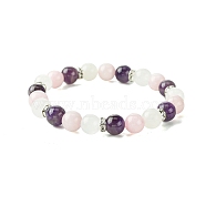 8.5mm Natural Rose Quartz & Quartz Crystal & Amethyst Round Beaded Stretch Bracelets for Women, Inner Diameter: 2-3/8 inch(6cm)(BJEW-JB10737)