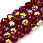 Transparent Electroplate Glass Beads Strands, Faceted, Half AB Color Plated, Round, Dark Red, 8x7~7.5mm, Hole: 1.0mm, about 70~71 pcs/strand, 20.20~21.85 inch(51.3~55.5cm)(EGLA-N012-001-B01)