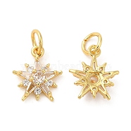 Rack Plating Brass Micro Pave Clear Cubic Zirconia Charms, with Jump Ring, Long-Lasting Plated, Lead Free & Cadmium Free, Star Charm, Real 18K Gold Plated, 14x12x4mm, Hole: 4mm(KK-Z026-06G)