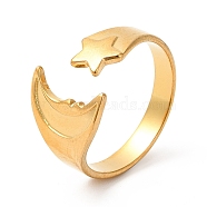 Ion Plating(IP) 304 Stainless Steel Star & Moon Open Cuff Ring for Women, Real 18K Gold Plated, US Size 7(17.3mm)(RJEW-E063-07G)
