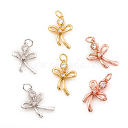 Brass Micro Pave Cubic Zirconia Pendants, with Jump Ring, Bowknot, Clear, Mixed Color, 16mm, Hole: 2.5mm(ZIRC-G169-10)