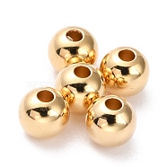 Brass Beads, Long-Lasting Plated, Round, Real 24K Gold Plated, 4mm, Hole: 1.2mm(KK-H759-24D-G)