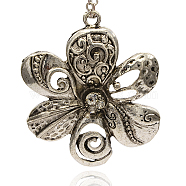 Alloy Rhinestone Flower Big Pendants, Antique Silver Meatl Color, Crystal, Antique Silver, 57x48x5mm, Hole: 3mm(TIBE-M001-168)