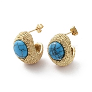 Vacuum Plating 304 Stainless Steel Stud Earrings, Half Hoop Earrings with Synthetic Turquoise, Golden, 19x14mm(EJEW-D095-20G)