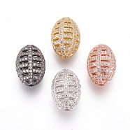 Brass Micro Pave Cubic Zirconia Beads, Sports Beads, Rugby, Clear, Mixed Color, 17x11.5mm, Hole: 1.5mm(ZIRC-F090-02-A)
