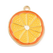 Alloy Enamel Pendants, Light Gold, Orange Slices Charm, Orange, 22.5x20x1mm, Hole: 2mm(ENAM-D041-02A)