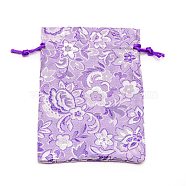 Polyester Pouches, Drawstring Bag, Rectangle with Floral Pattern, Lilac, 14x11x0.3cm(ABAG-WH0028-11G)