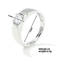 Fashionable Unisex Brass Micro Pave Clear Cubic Zirconia Adjustable Rings, Platinum, Inner Diameter: 18mm(VA2990-4)