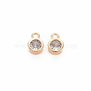 Brass Charms, with Rhinestone, Nickel Free, Real 18K Gold Plated, Flat Round, White Opal, 8x5x3mm, Hole: 1.4mm(KK-S364-160E)