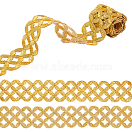 Iron on/Sew on Embroidery Coin Polyester Hollow Lace Ribbons, for Craft Sewing, Costume Decoration, Gold, 1-3/4 inch(44mm)(OCOR-WH0085-50)