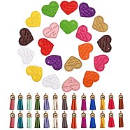 20Pcs 10 Colors Heart with Word Lovdy Home Sweet Love PU Leather Pendants, with 26Pcs 13 Colors Velvet & Faux Suede Cord Tassels Pendant Decorations, Mixed Color, 2pcs/color(FIND-SZ0001-66)