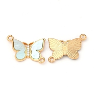 Zinc Alloy Links Connectors, with Resin and Crystal Rhinestone, Butterfly, Light Gold, Light Cyan, 17x23x3mm, Hole: 1.6mm(ALRI-TAC0003-18A)