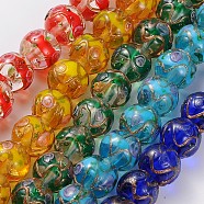 Handmade Gold Sand Lampwork Round Beads, Mixed Color, 12mm, Hole: 1.5~2mm(LAMP-L042-01)