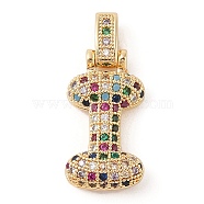 Brass Micro Pave Cubic Zirconia Pendants, Real 18K Gold Plated, Letter I, 23x13x6mm, Hole: 5x3mm(ZIRC-P121-01G-I)