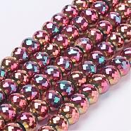 Electroplate Glass Bead Strands, Full Plated, Faceted Rondelle, Rose Gold Plated, 8x6mm, Hole: 1mm, about 39pcs/strand, 7.8 inch(20cm)(EGLA-P028-FP05)