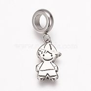 304 Stainless Steel European Dangle Charms, Large Hole Pendants, Boy, Antique Silver, 26mm, Hole: 5mm, Pendant: 16x9x2mm(X-OPDL-K001-21AS)