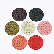 Acrylic Pendants, Imitation Woven Rattan Pattern, Flat Round, Mixed Color, 47x5mm, Hole: 2mm(OACR-T014-03)