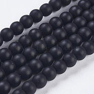 Synthetic Black Stone Bead Strands, Frosted, Round, 4~5mm, Hole: 1mm, about 95pcs/strand, 15.7 inch(X-G-R345-4mm-38-1)