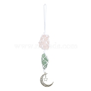 Nuggets Natural Gemstone Pocket Pendant Decorations, Moon Star Alloy Charms and Nylon Thread Hanging Ornaments, 205~215mm(HJEW-JM00994-04)