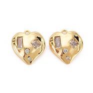 Brass Micro Pave Clear Cubic Zirconia Pendants, Cadmium Free & Nickel Free & Lead Free, Heart, Real 18K Gold Plated, 15.5x14.5x4.5mm, Hole: 1.4mm(X-KK-S360-146-NR)