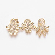 Brass Micro Pave Cubic Zirconia Links, Family, Clear, Golden, 16x38x2mm, Hole: 1mm(ZIRC-K078-08G)