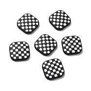 Opaque Acrylic Beads, with Enamel, Rhombus with Tartan Pattern, Black, 24.5x25x5mm, Hole: 1.6mm(ACRC-I001-10A)