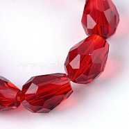 Transparent Glass Bead Strands, Faceted Teardrop, Red, 8x6mm, Hole: 1mm, about 65pcs/strand, 17.99 inch(45.7cm)(GLAA-R024-6x8mm-03)
