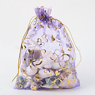 Heart Printed Organza Bags, Gift Bags, Rectangle, Medium Purple, 18x13cm(OP-R022-13x18-05)
